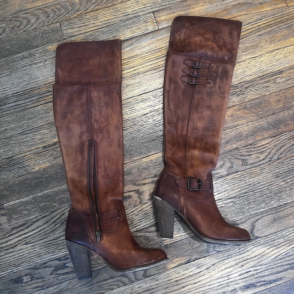 Frye Jenny Belted Over the knee Boots  Cognac Size 8 - Picture 4 of 4